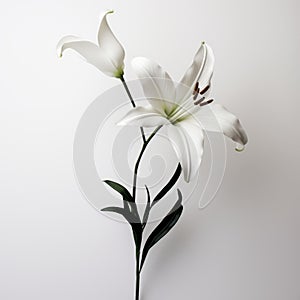 Monochrome Lily With Long Stem On White Background photo