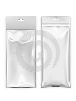 Two White Long Blank Hang Slot Plastic Pocket Bag