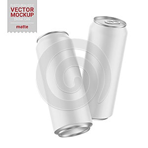 Two white matte drink cans mockup. Vector illustration.