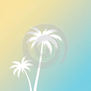 Two white palm tree silhouettes against a gradient background transitioning from soft