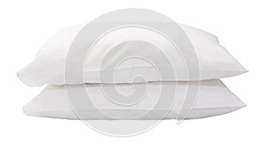 Two white pillows in stack isolated on white background with clipping path