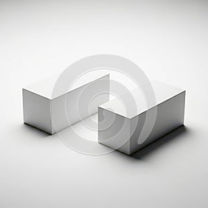 Two white rectangular blocks on a plain white background