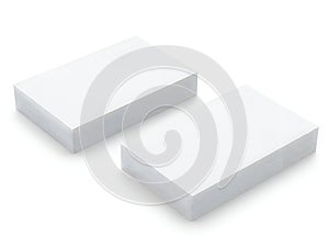 Two white rectangular blocks on a plain background