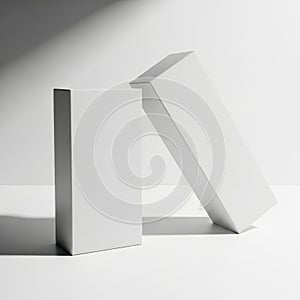 Two white rectangular blocks on a plain surface