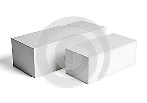 Two white rectangular blocks on a plain white background