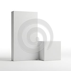 Two white rectangular blocks standing side by side on a white background