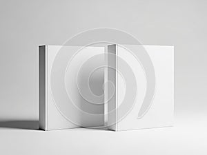 Two white rectangular objects standing side by side casting shadows on a plain background