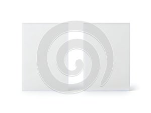 Two white rectangular objects standing upright side by side on a plain white background