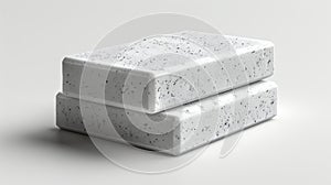 Two white speckled rectangular blocks on a white surface