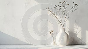 Two White Vases on Table