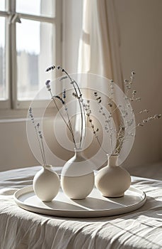 Two White Vases on Window Sill