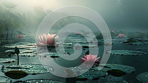 Two White Water Lilies Floating on a Body of Water