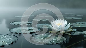 Two White Water Lilies Floating on a Body of Water