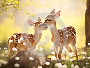 Ai Generated illustration Wildlife Concept of Two whitetail deer