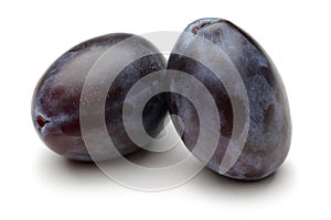 Two whole Damson plums isolated on white