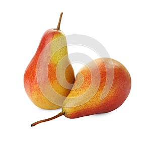 Two whole ripe pears isolated on white