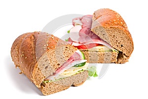 Two whole wheat baguette sandwiches