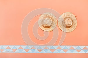 Two wicker straw sombrero hats. Mexican style.