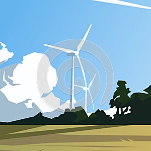 Two wind-turbines in the field