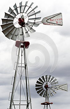 Two wind wheels or wind pumps up close