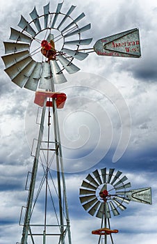 Two wind wheels or wind pumps up close