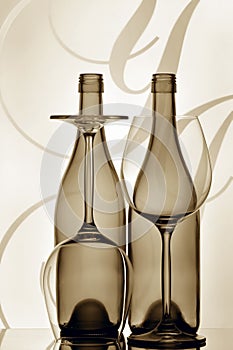 Two wine bottles and glasses