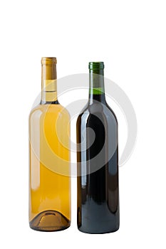 Two wine bottles isolated on white background