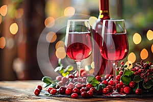 Two Wine Glasses and a Bottle of Wine on Table