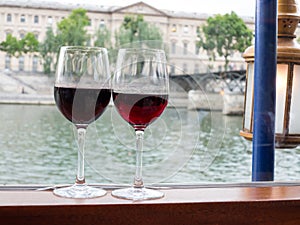 Two wine glasses on river cruise