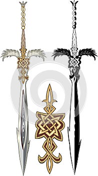 Two winged sword. Black and colored