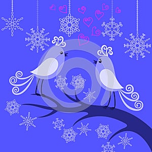 Two winter birds in love