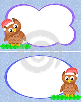 Two winter blue templates with an owl, snow and an empty place for your text