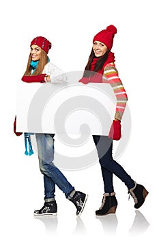 Two winter females with banner
