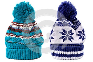 Two winter knit ski hat isolated white cut out