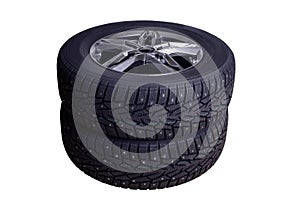 Two winter tires with spikes