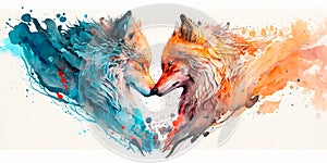 Two wolve love each other, cats kiss, print for you Generative AI photo