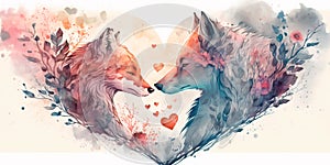 Two wolve love each other, cats kiss, print for you Generative AI