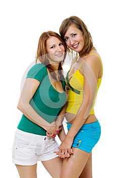 Two woman friends standing together