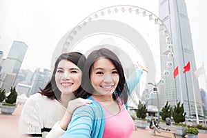 Two woman selfie in hongkong