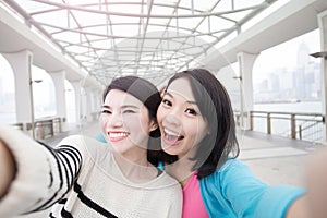 Two woman selfie in hongkong