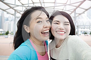 Two woman selfie in hongkong