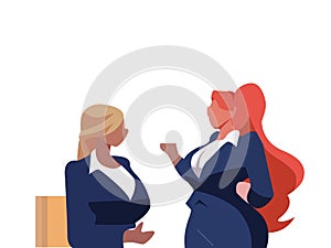 two women in business attire are talking to each other isolated on white background