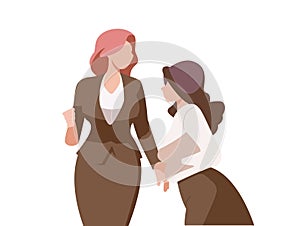 two women in business attire are talking to each other isolated on white background