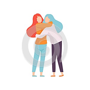 Two Women Embracing Each Other, Happy Meeting, People Celebrating Event, Best Friends, Friendship Concept Vector