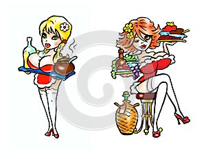 Two women with foods