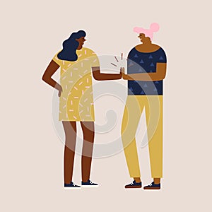 Two women get a success or agreement in business, give five to each other and celebrate. illustration in vector.