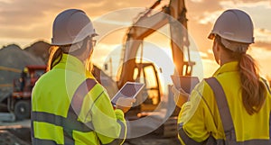 Two Women in Hardhats at Construction Site