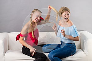 Two women having argue fight