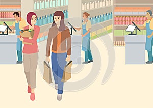 Two women having chit chat in the supermarket photo