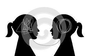 Two women head black silhouette psychotherapy